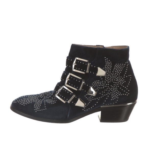Chloe Susanna Studded Booties in Navy Velvet - Picture 6 of 6